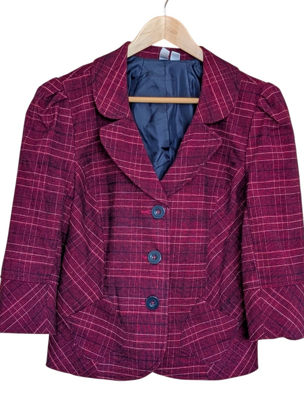 Red Plaid Structured Blazer by GO International XL Business Casual Classic